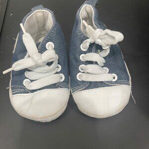 Baby Denim Lace-Up Shoes | Soft Sole Prewalker | Blue & White